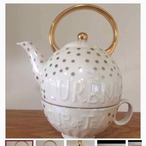 “You’re my cup of tea” tea for one gold pocka dot set